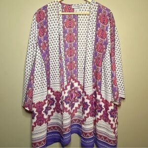 Catherines Open Front Duster Cardigan Women 2X 22/24W Pink Purple Paisley